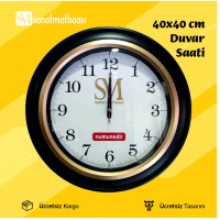 Kahverengi Çerçeve Gol Çizgili 40*40 Şirket Logolu Duvar Saati